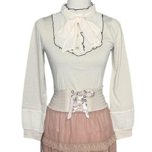 Mori Kei New Deadstock Axes Femme Bow Collar Blouse Sz S/M