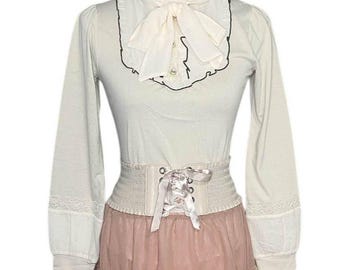 Mori Kei New Deadstock Axes Femme Bow Collar Blouse Sz S/M