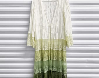 Rare Grail Green Ombre Lace Layered Mori Kei Axes Femme Long Cardigan Talla única