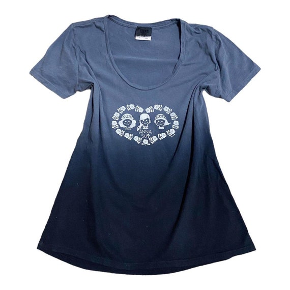 Y2K Anna Sui Heart Graphic Tshirt Ombre Sz M - image 1
