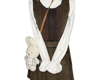 Mori Kei Axes Femme Vestido Marrom Escuro Tamanho S/M