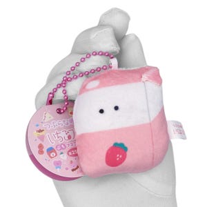 Y2K Deadstock New Round Eyes Maskottchen Plüsch Schlüsselanhänger - Erdbeermilch