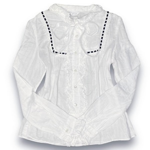 Y2K MILK Academia Bow Long Sleeve Semi Sheer Blouse Sz XS