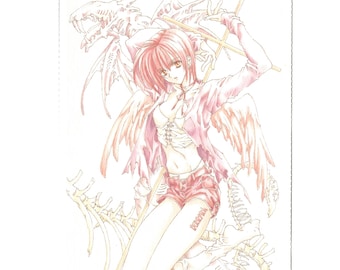 Cartolina d'arte in stile anime dell'artista manga giapponese Tooko Miyagi, anni '90/2000