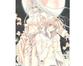 Cartolina d'arte in stile anime dell'artista manga giapponese Tooko Miyagi, anni '90/2000