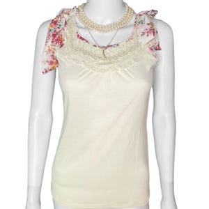 Y2K 2000s Japan Brand Axes Femme Floral Bow Straps Tank Top Sz S
