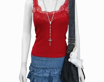 Y2K 2000s Jfashion Japan Coquette Grunge Lace Cami Sz S