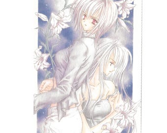 Cartolina d'arte in stile anime dell'artista manga giapponese Tooko Miyagi, anni '90/2000