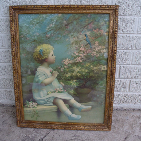 Annie Benson Muller "The Song of Happiness" Vintage Print Original Frame  16" x 20"