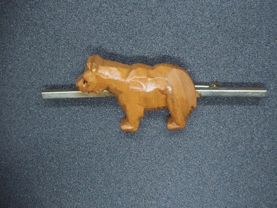 Vintage Carved Wood Bear Pin Brooch - image 1