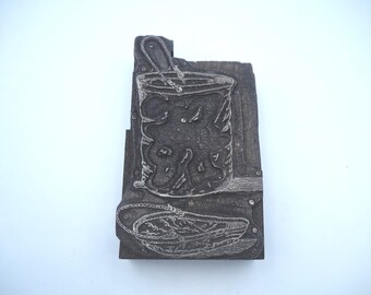 Bloc d'impression typographique vintage pour paniers seau : métal sur bois