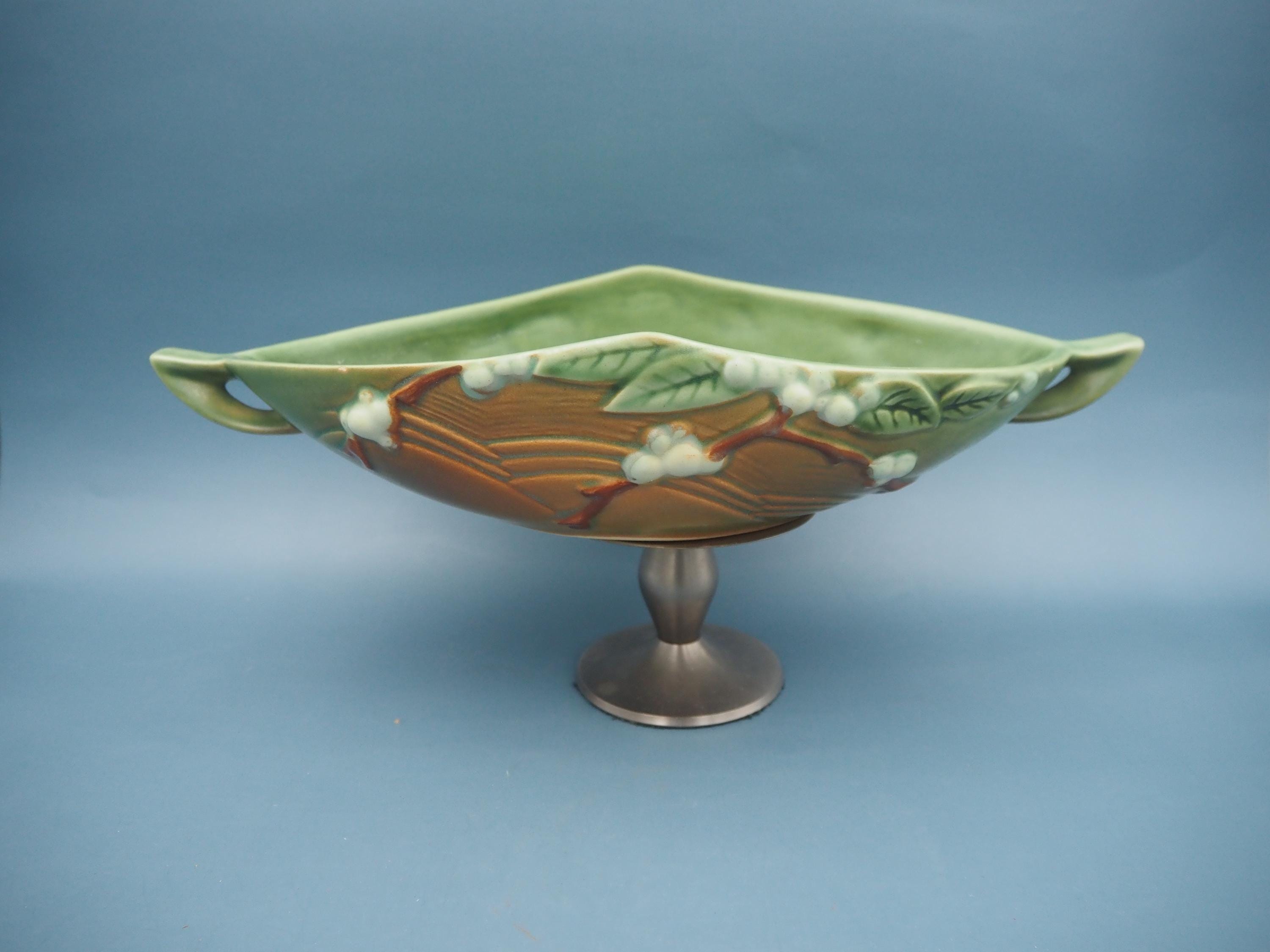 Roseville Snowberry Green Planter Console Bowl 1BL1-10 Vintage Art