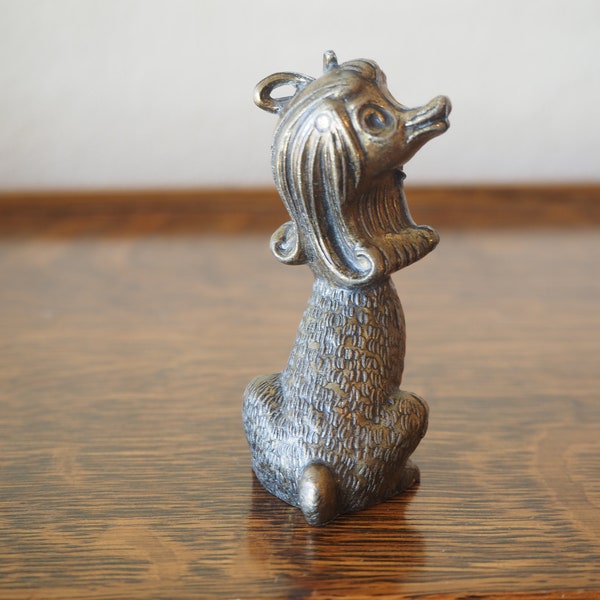 Adorable Afghan Dog Figurine with Bow Mid Century Brass  Anthropomorphic  Dog