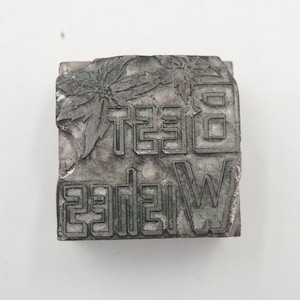 Bloque de impresión vintage &quot;Best Wishes&quot; Bloque de impresión de metal