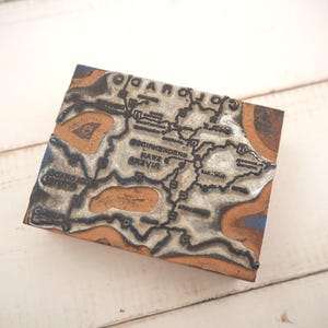 Grand bloc d'impression vintage en bois de cuivre, carte du Colorado