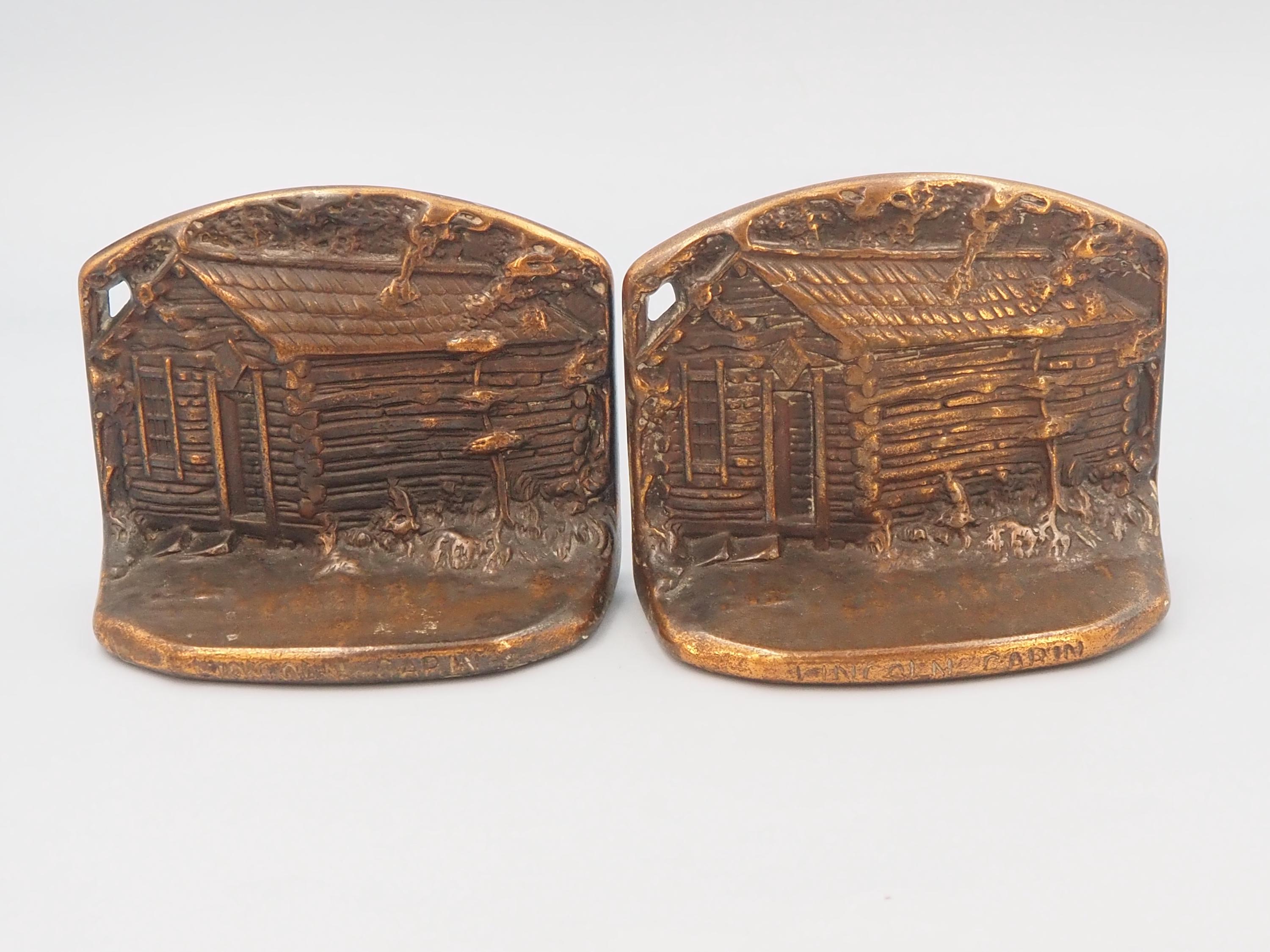 アンティーク リンカーン キャビン ブックエンド 鋳鉄 銅 C.J.O.