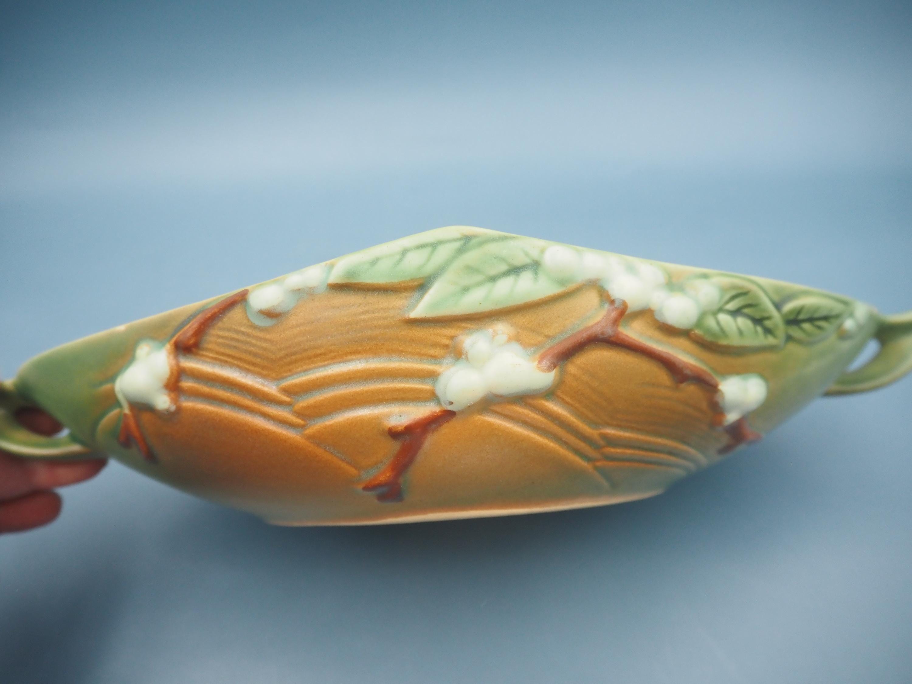 Roseville Snowberry Green Planter Console Bowl 1BL1-10 Vintage Art