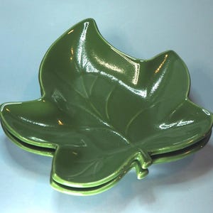 Vintage Hall Pottery Green Maple Leaf Trinket Dish - Mid Century Decor