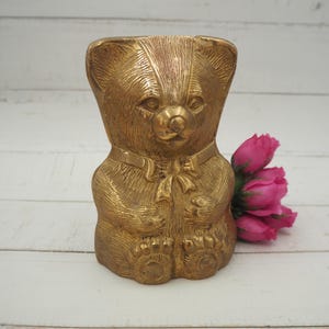 Vintage Brass Teddy Bear Coin Bank