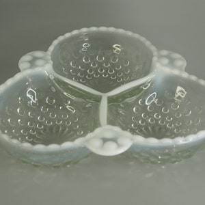 Vintage Fenton Moonstone Opalescent Hobnail Glass Three Section Dish