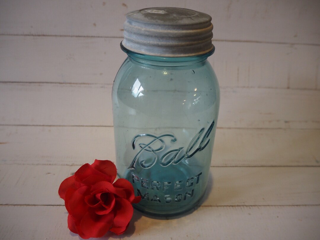 Vintage Blue Glass Ball Perfect Mason Canning Jar Zinc Lid Etsy