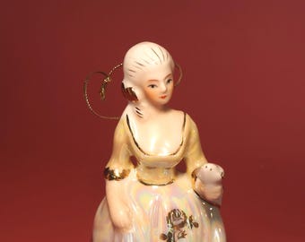 Vintage Porcelain Figurine Bell: Victorian Lady with Dove