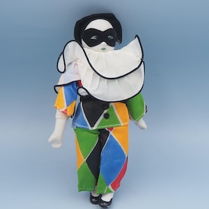 Vintage Harlequin Doll Clown Doll Porcelain Bisque