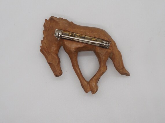 Vintage Hand Carved Wood Bucking Horse Brooch Woo… - image 4