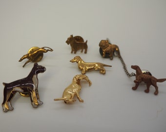 Vintage Small Dog Pins and Tie Pins Mack Bulldog, Retriever, Boxer, Scottie, Greyhound, Dachshund,Pointer