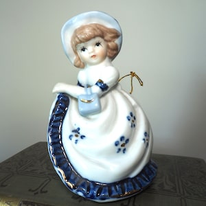 Vintage Southern Belle Figurine Bell: Blue Dress Collectible
