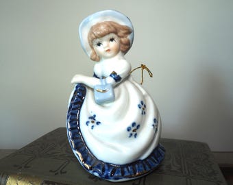 Vintage Southern Belle Figurine Bell: Blue Dress Collectible