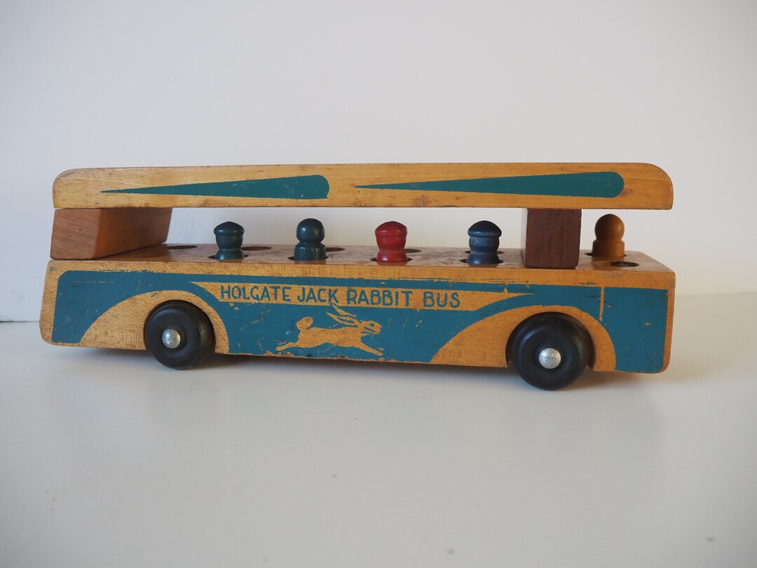 Vintage Holgate Wood Jack Rabbit Bus and Five Peg People - Etsy