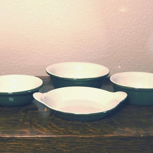 Vintage Hall Pottery Bowl or Au Gratin Dish - Green & White - 1950s