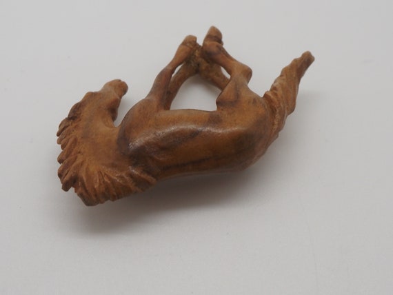 Vintage Hand Carved Wood Bucking Horse Brooch Woo… - image 6