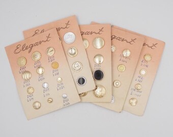 Vintage Button Cards Set of 5 Elegant Gold and Silver Tone