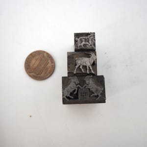 Bloco de impressão de metal com estampa de cabra vintage, conjunto de três