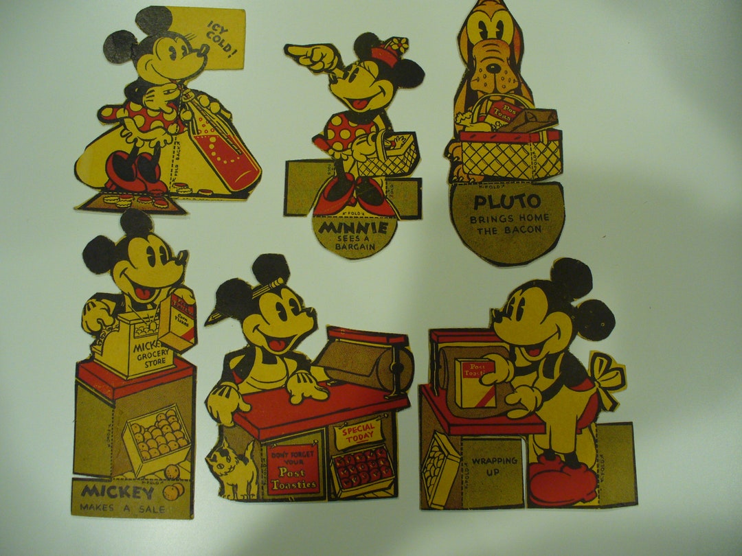 Vintage 1930s Mickey Mouse Cereal Box Cutouts, Disney Store