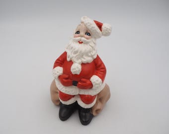 ビンテージ品 サンタ　クリスマスの置物 ヴィンテージ アトランティック モールド 陶器製サンタ置物、着席