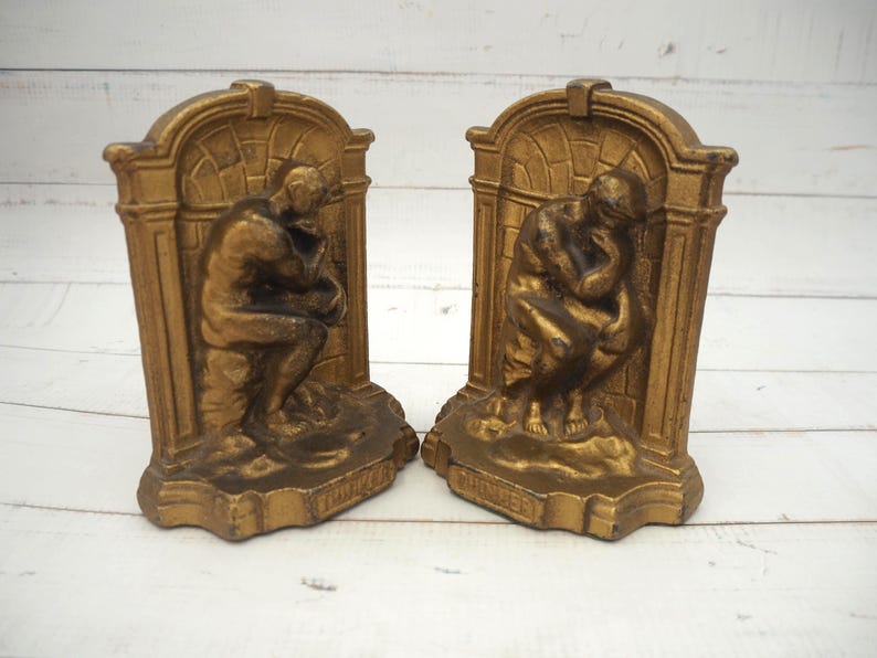 Vintage the Thinker Bookends Cast Iron 1930's - Etsy