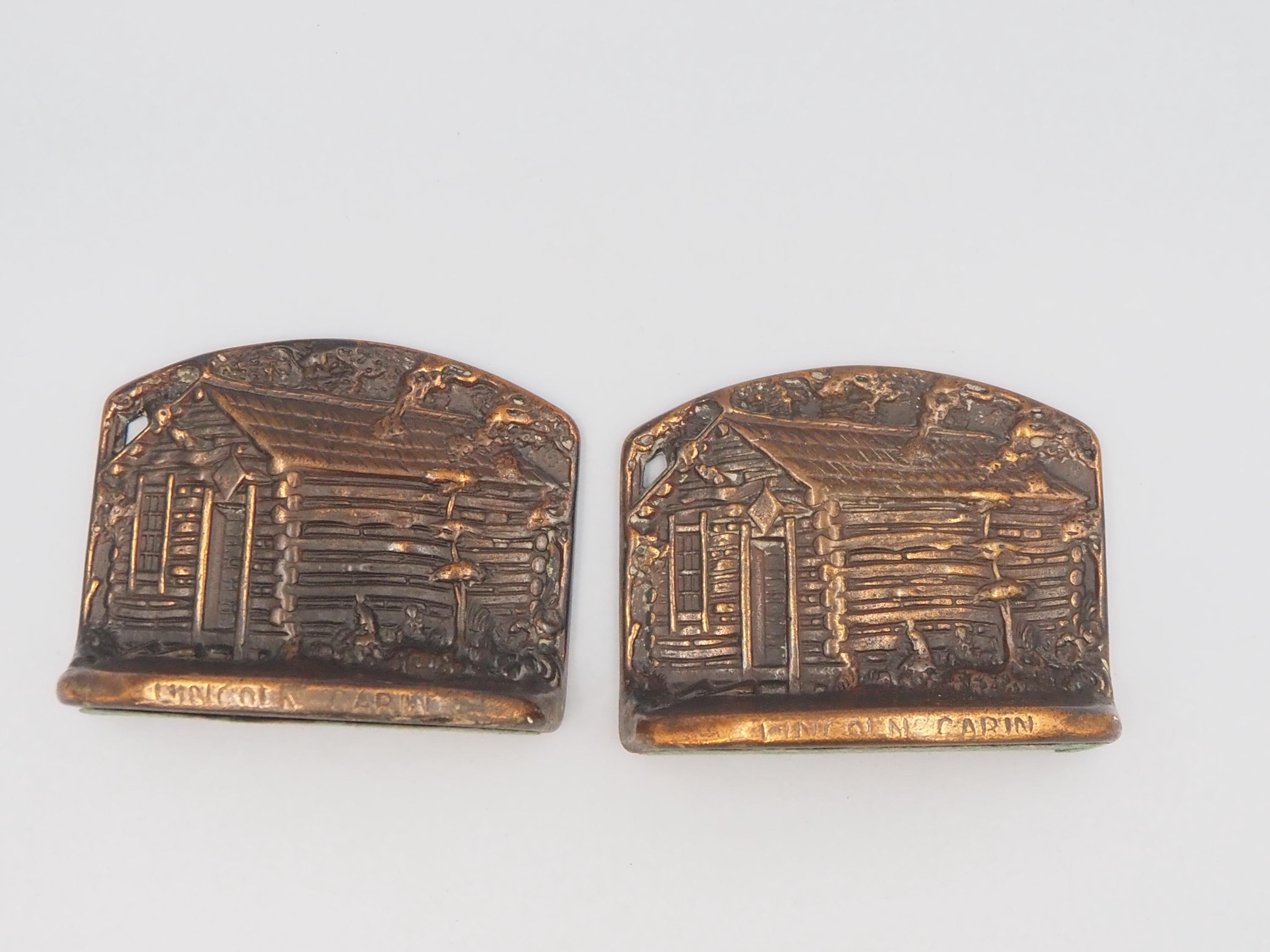 アンティーク リンカーン キャビン ブックエンド 鋳鉄 銅 C.J.O.