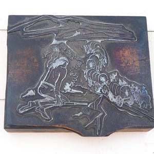 Vintage indian & vagntåg boktryckblock
