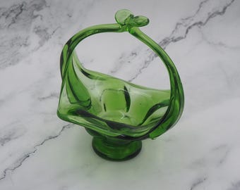 Handgeblazen groene vintage kunstglazen mand