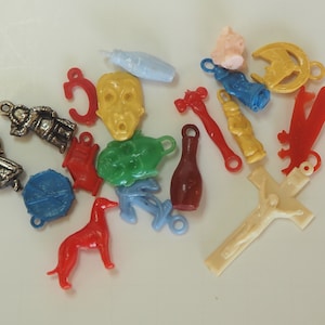 Vintage Cracker Jack Charms Prizes Metal Tone and Plastic Tiny Charms Kitschy Charms