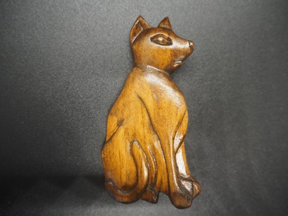 Vintage Wood Cat Pin Mid Century Modern Hand Carv… - image 1