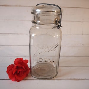 Vintage Glass Ball Ideal Square Canning Jar Wire Bale 8 Inch Pat&#39;d July 14, 1908 Farmhouse Kitchen