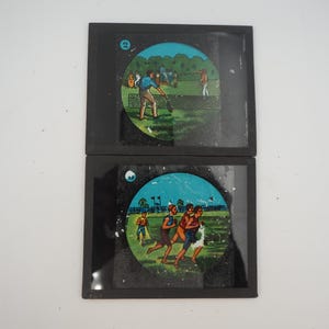 Antique Glass Colored Slides Set of 2 Magic Lantern Glass Slides