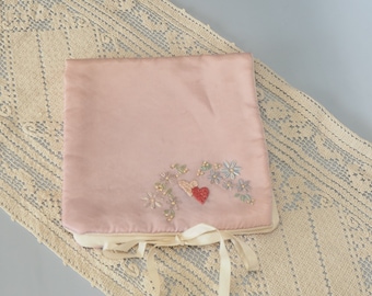 vintage Hand Embroidered Lingerie Boudoir Bag Holder in Lilac Satin