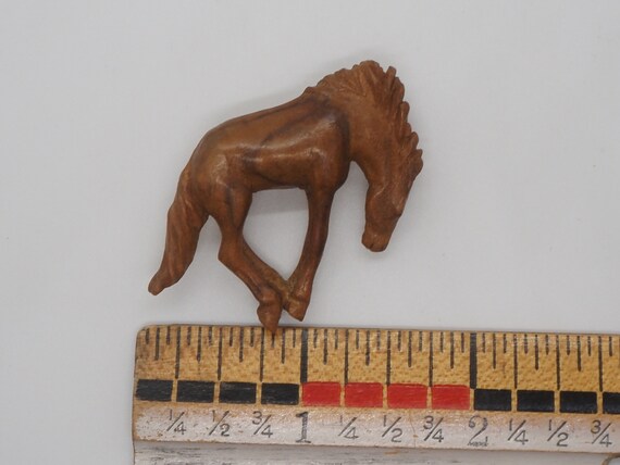 Vintage Hand Carved Wood Bucking Horse Brooch Woo… - image 3