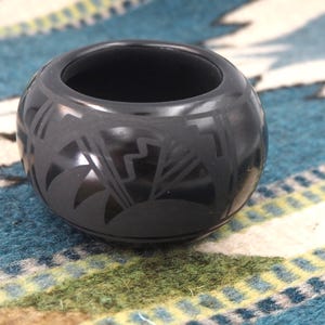 Vintage Navajo Adakai Small Pot Black on Black Pottery Signed
