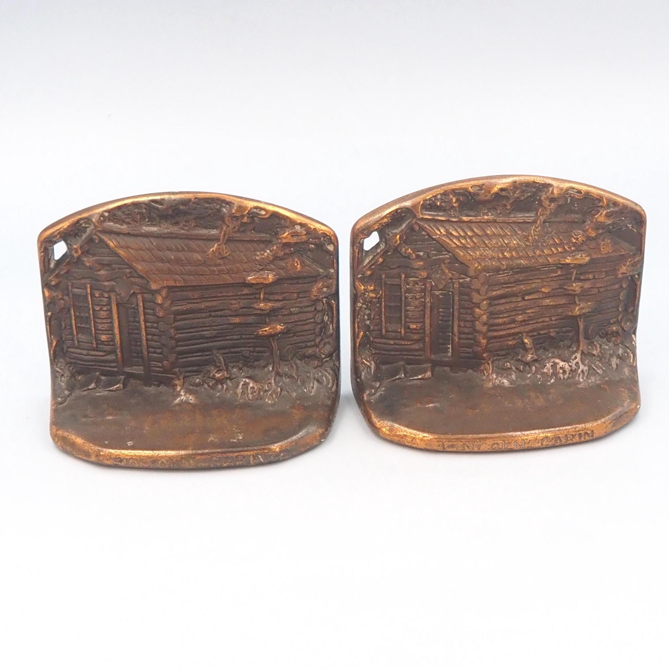 アンティーク リンカーン キャビン ブックエンド 鋳鉄 銅 C.J.O.